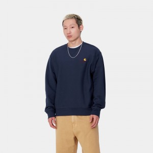 Carhartt American Script Sweatshirt Erkek Lacivert | OAE-651729