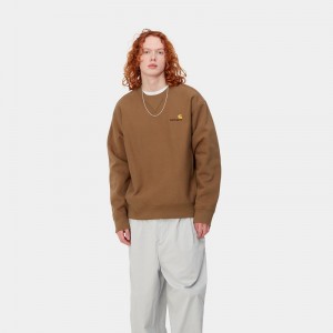 Carhartt American Script Sweatshirt Erkek Kahverengi | SHQ-793841