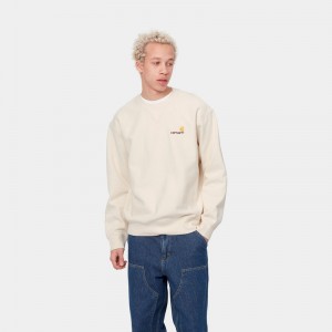 Carhartt American Script Sweatshirt Erkek Krema | JRT-716489