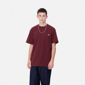 Carhartt American Script Tişört Erkek Bordo | LPX-935417