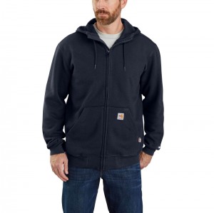 Carhartt Flame-Resistant Force® Loose Fit Midweight Hooded Zip Front Sweatshirt Erkek Lacivert | QDI-687243