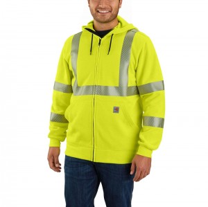 Carhartt Flame Resistant High-Visibility Force Loose Fit Midweight Full-Zip Class 3 Sweatshirt Erkek Açık Yeşil | JYZ-913586