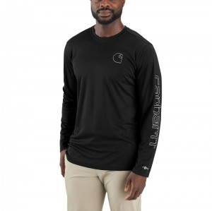 Carhartt Force Sun Defender™ Lightweight Long-Sleeve Logo Graphic Tişört Erkek Siyah | RUO-738629