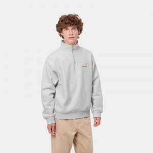 Carhartt Half Zip American Script Sweatshirt Erkek Gri | BRP-634019