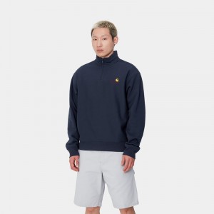 Carhartt Half Zip American Script Sweatshirt Erkek Lacivert | ADU-470659