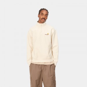 Carhartt Half Zip American Script Sweatshirt Erkek Krema | KNY-178302