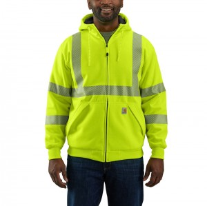 Carhartt High-Visibility Loose Fit Midweight Thermal-Lined Full-Zip Class 3 Sweatshirt Erkek Açık Yeşil | LHP-178906