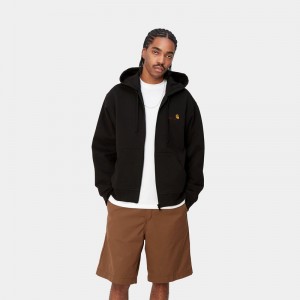 Carhartt Hooded American Script Ceket Erkek Siyah | XJO-704396