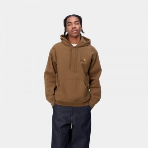 Carhartt Hooded American Script Kapşonlu Erkek Kahverengi | EZB-621594