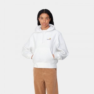 Carhartt Hooded American Script Sweatshirt Kadın Beyaz | ZVL-432180