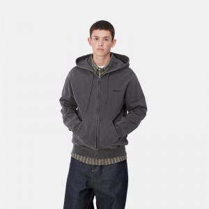 Carhartt Hooded Duster Script Ceket Erkek Koyu Gri | AZN-650742