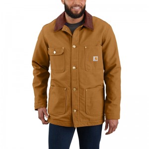 Carhartt Loose Fit Firm Duck Blanket-Lined Chore Kaban Erkek Kahverengi | AFV-058176