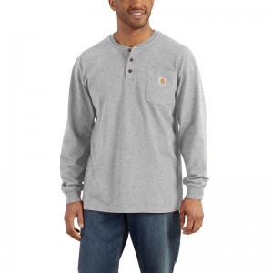 Carhartt Loose Fit Heavyweight Long-Sleeve Pocket Henley Tişört Erkek Gri | LFV-941678