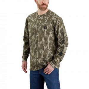 Carhartt Loose Fit Heavyweight Long-Sleeve Pocket Camo Logo Graphic Tişört Erkek Camo | MIC-768942