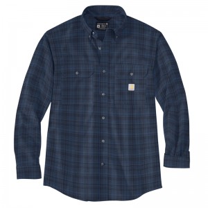 Carhartt Loose Fit Midweight Chambray Long-Sleeve Plaid Gömlek Erkek Koyu Mavi | DTX-896713