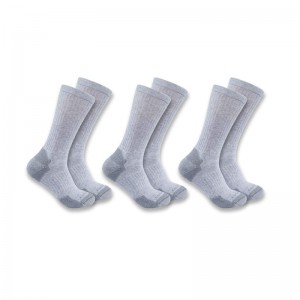 Carhartt Midweight Cotton Blend Crew 3-Pack Socks Erkek Gri | AIB-352471