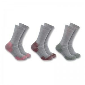 Carhartt Midweight Cotton Blend Crew 3 Pack Socks Kadın Gri | AQT-823654