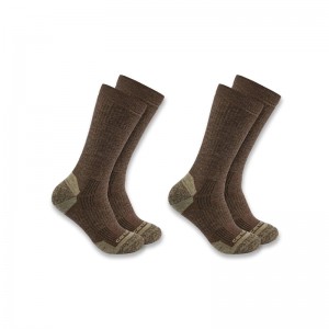 Carhartt Midweight Synthetic-Wool Blend Crew 2-Pack Socks Erkek Koyu Kahve | VFS-915784