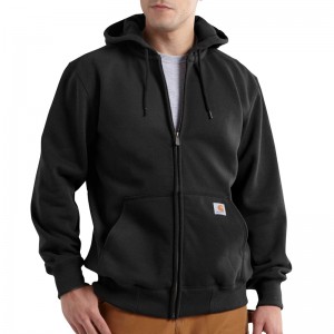 Carhartt Rain Defender® Loose Fit Heavyweight Full-Zip Sweatshirt Erkek Siyah | ERK-095367