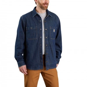 Carhartt Relaxed Fit Denim Fleece Lined Snap-Front Gömlek Ceket Erkek Lacivert | YHW-458710