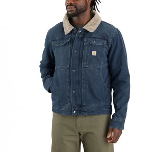 Carhartt Relaxed Fit Denim Sherpa-Lined Ceket Erkek Mavi | ZGX-502386