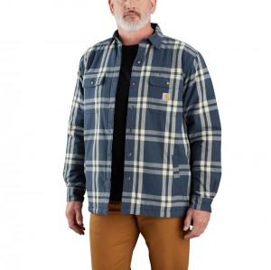 Carhartt Relaxed Fit Flannel Sherpa-Lined Gömlek Ceket Erkek Koyu Mavi | BRE-587624