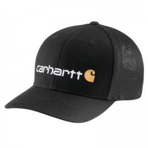 Carhartt Rugged Flex® Fitted Canvas Mesh-Back Logo Graphic Şapkalar Erkek Siyah | JSM-630914