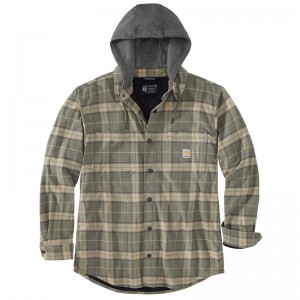 Carhartt Rugged Flex® Relaxed Fit Flannel Fleece-Lined Hooded Gömlek Ceket Erkek Zeytin Yeşili | ABH-364290