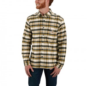 Carhartt Rugged Flex® Relaxed Fit Midweight Flannel Long-Sleeve Plaid Gömlek Erkek Sarı | QPZ-946732