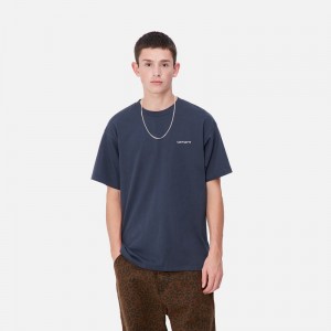 Carhartt Script Embroidery Tişört Erkek Lacivert | PKF-098325