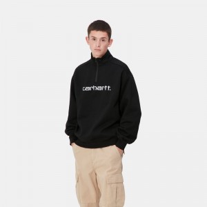 Carhartt Script Half Zip Sweatshirt Erkek Siyah | MEO-537608