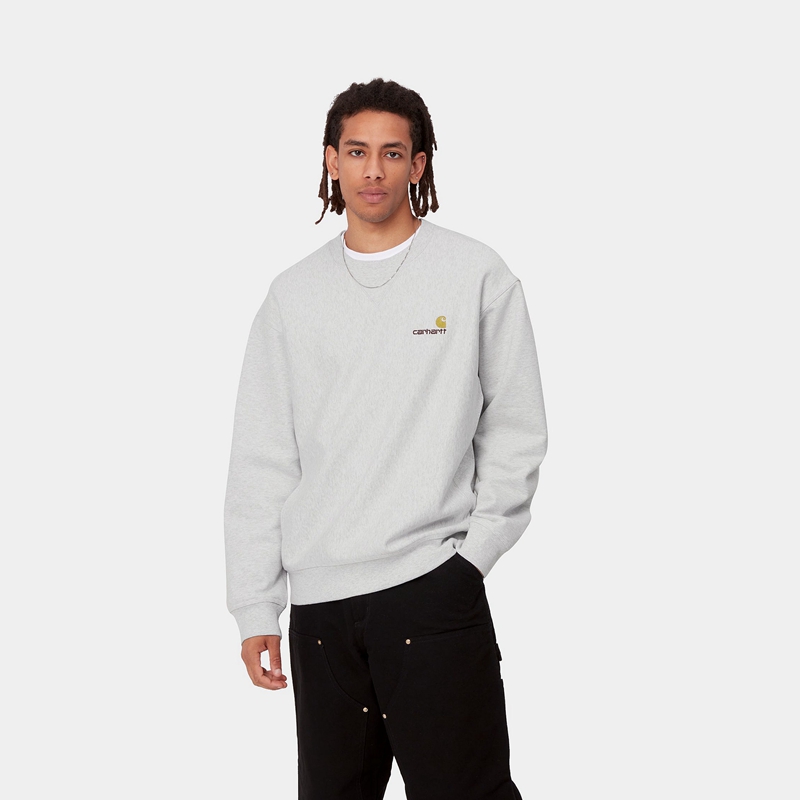 Carhartt American Script Sweatshirt Erkek Gri | OIK-286341