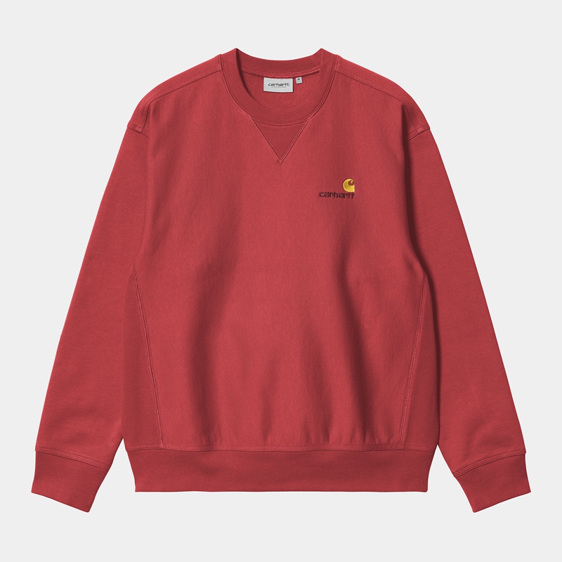 Carhartt American Script Sweatshirt Erkek Kırmızı | RJQ-782105