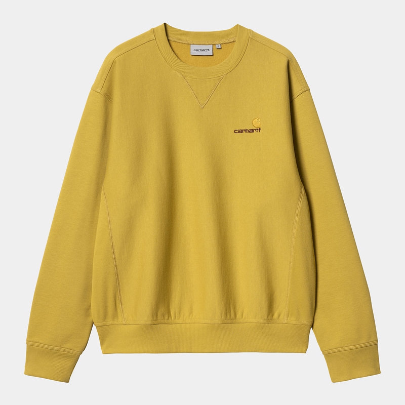 Carhartt American Script Sweatshirt Erkek Sarı | DIA-327860