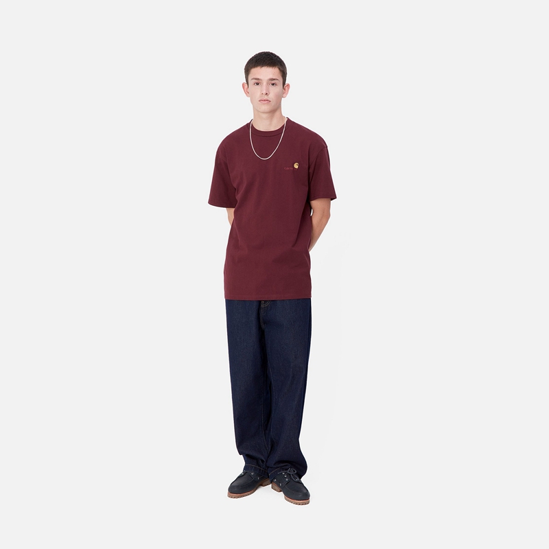 Carhartt American Script Tişört Erkek Bordo | LPX-935417