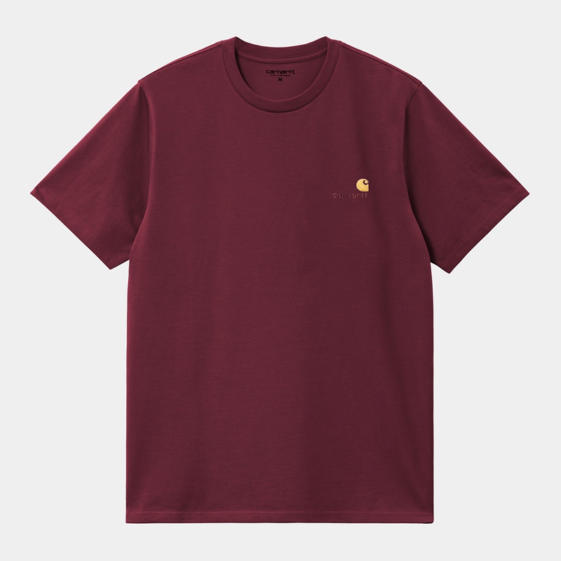 Carhartt American Script Tişört Erkek Bordo | LPX-935417