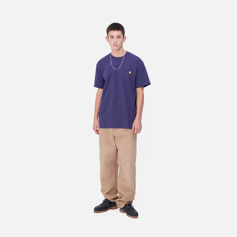 Carhartt American Script Tişört Erkek Lacivert | AQB-703924