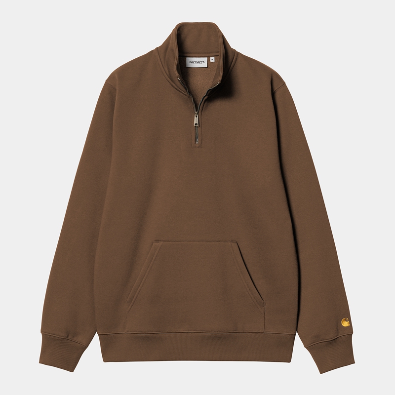 Carhartt Chase Neck Zip Sweatshirt Erkek Kahverengi | JXV-165982