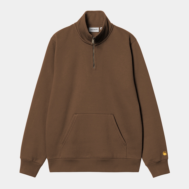 Carhartt Chase Neck Zip Sweatshirt Erkek Kahverengi | JXV-165982