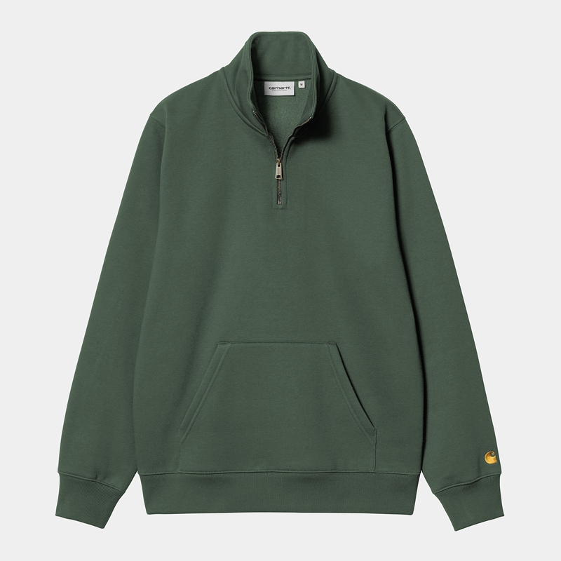 Carhartt Chase Neck Zip Sweatshirt Erkek Yeşil | LMP-603597