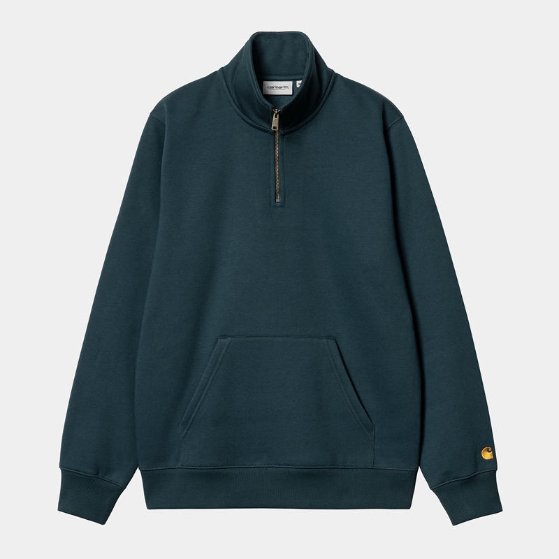 Carhartt Chase Neck Zip Sweatshirt Erkek Tavuskuşu Mavi | FIA-379286