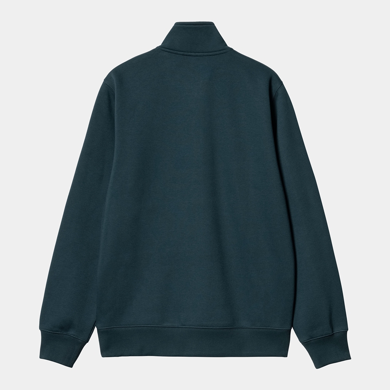 Carhartt Chase Neck Zip Sweatshirt Erkek Tavuskuşu Mavi | FIA-379286