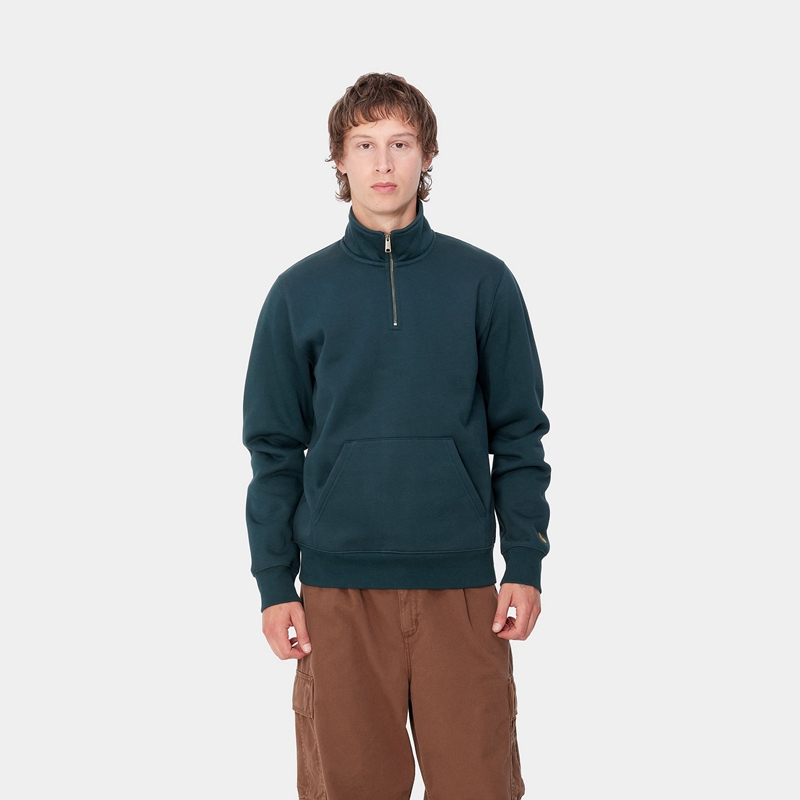 Carhartt Chase Neck Zip Sweatshirt Erkek Tavuskuşu Mavi | FIA-379286