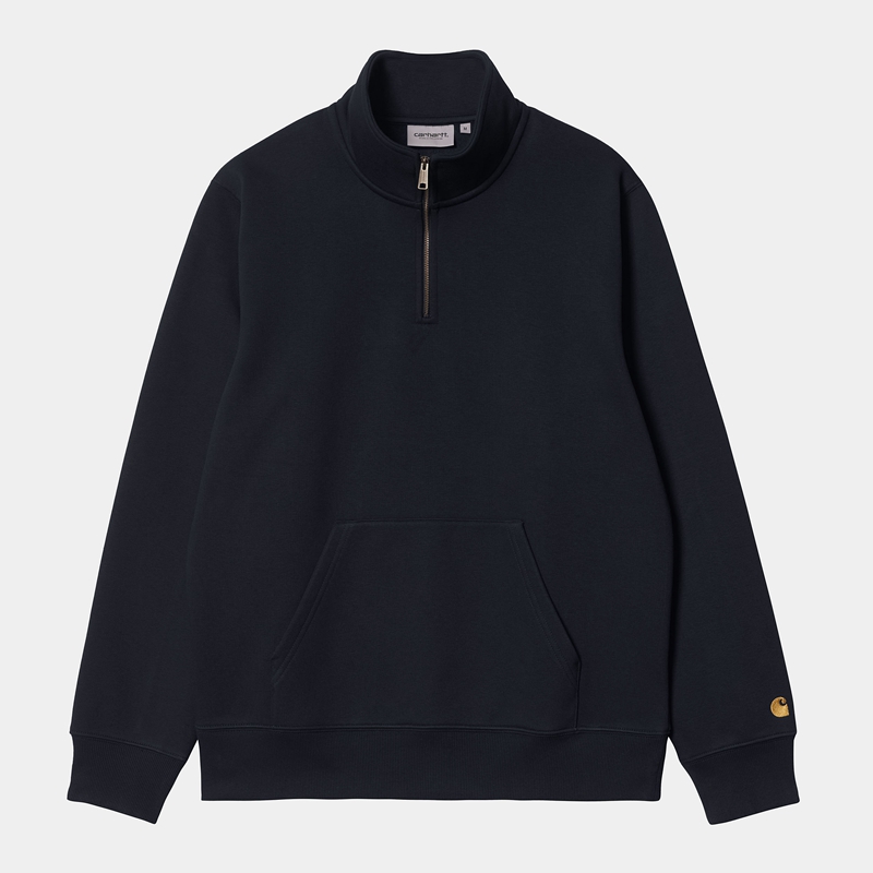 Carhartt Chase Neck Zip Sweatshirt Erkek Siyah | UIJ-791524