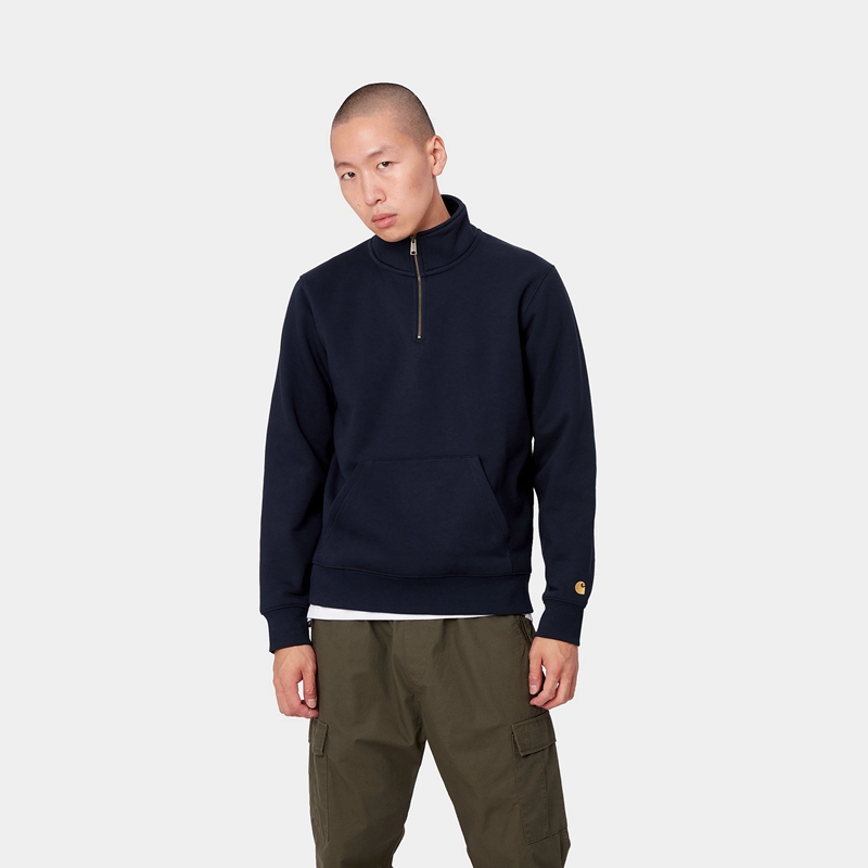 Carhartt Chase Neck Zip Sweatshirt Erkek Siyah | UIJ-791524