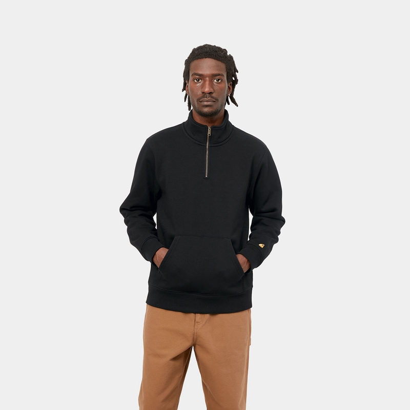 Carhartt Chase Neck Zip Sweatshirt Erkek Siyah | PRM-216947