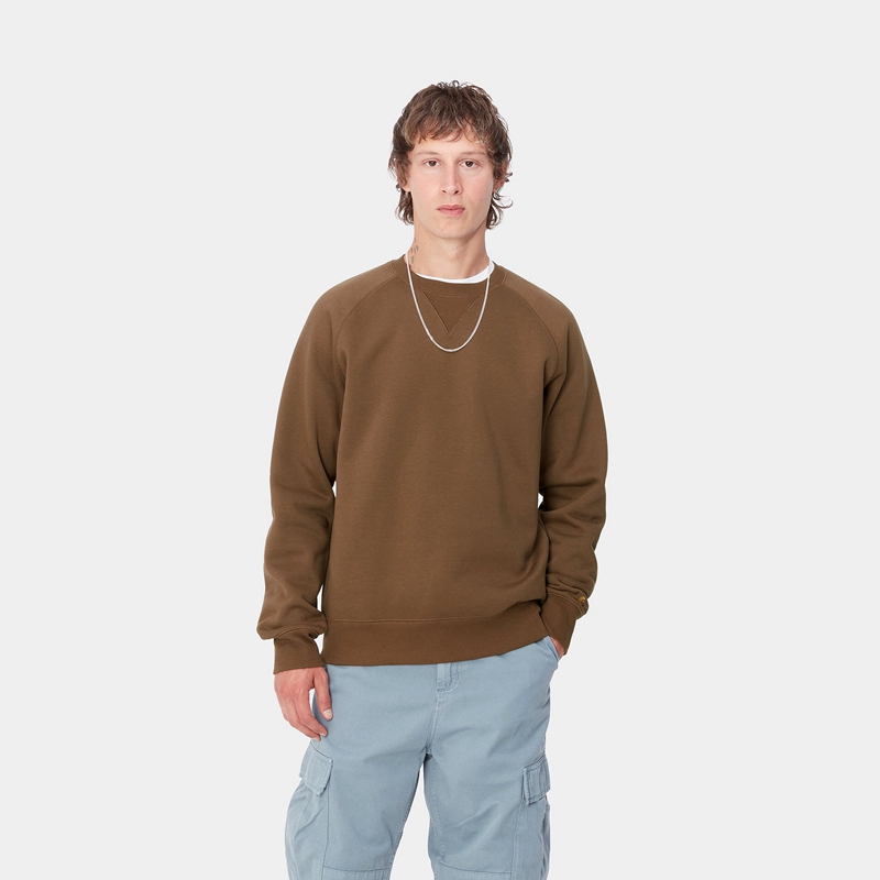 Carhartt Chase Sweatshirt Erkek Kahverengi | MIE-835706