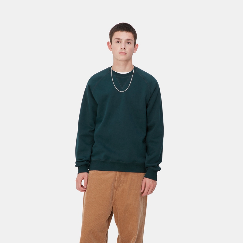 Carhartt Chase Sweatshirt Erkek Tavuskuşu Mavi | JFA-537926