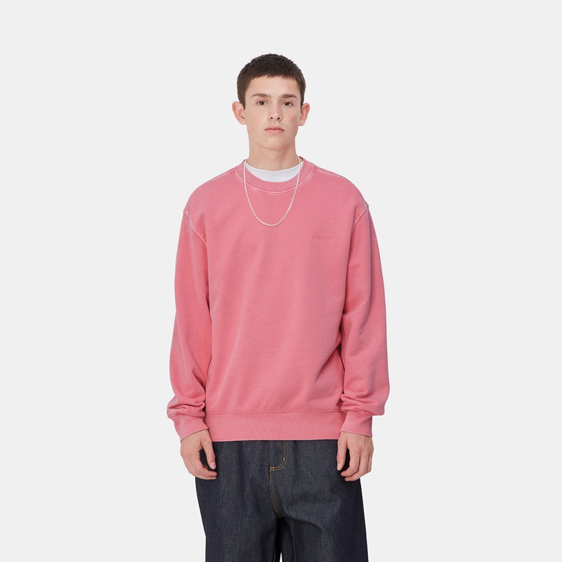 Carhartt Duster Script Sweatshirt Erkek Pembe | DXO-602895