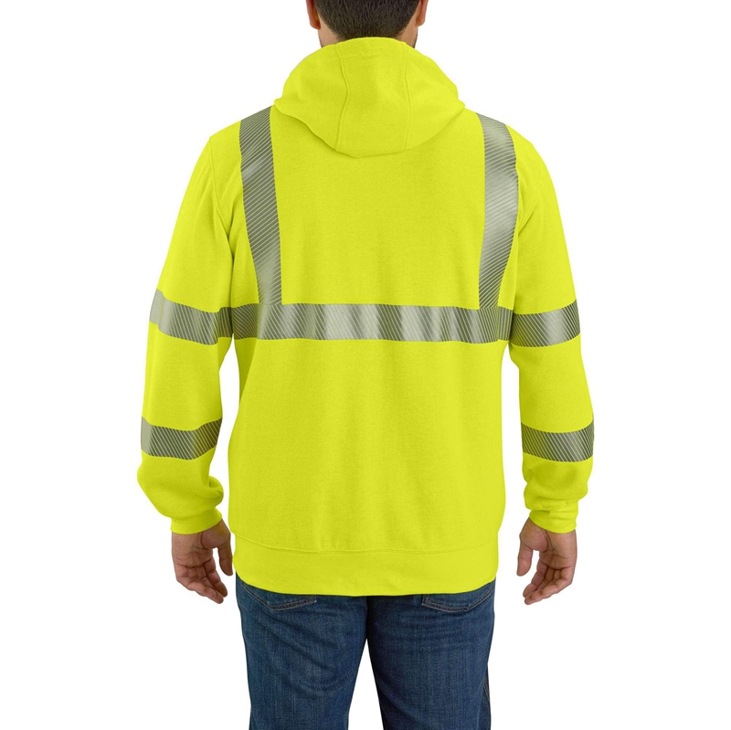 Carhartt Flame Resistant High-Visibility Force Loose Fit Midweight Full-Zip Class 3 Sweatshirt Erkek Açık Yeşil | JYZ-913586